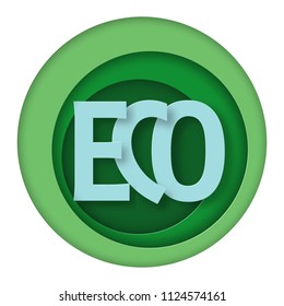 Eco friendly product logo. Paper art hand drawn vector illustration. 