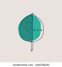 Eco friendly products leaf sticker in doodle style with green, eps8