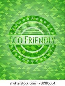 Eco Friendly realistic green emblem. Mosaic background