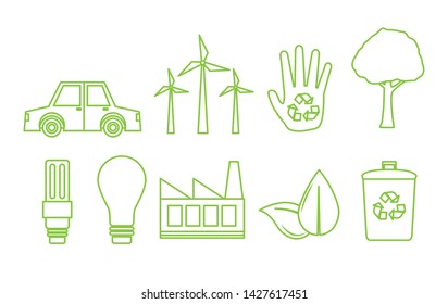 eco friendly recycable light bulb car leaves nature vector illustration