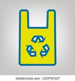 Eco friendly recycle sign. Icon in colors of Ukraine flag (yellow, blue) at gray Background. Illustration.