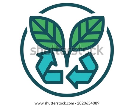 Eco friendly recycling icon featuring blue arrows and organic leaves symbolizing sustainable living and planet conservation.