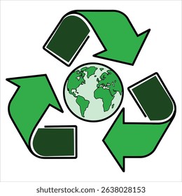 Eco friendly recycling vector with small Earth. Perfect for green campaigns, upcycling, and eco decor.