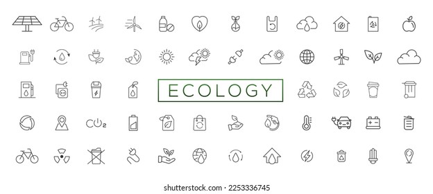 Eco friendly related thin line icon set in minimal style. Linear ecology icons. Environmental sustainability simple symbol