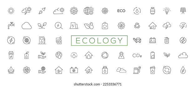 Eco friendly related thin line icon set in minimal style. Linear ecology icons. Environmental sustainability simple symbol