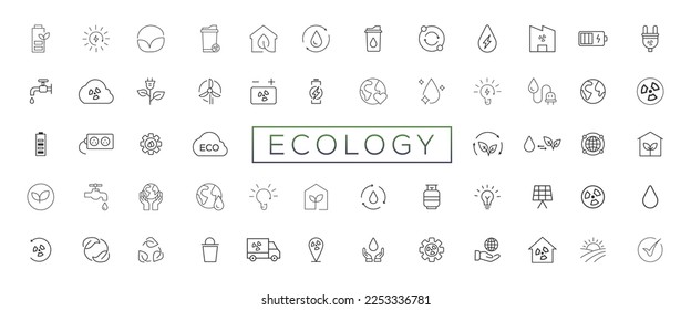 Eco friendly related thin line icon set in minimal style. Linear ecology icons. Environmental sustainability simple symbol