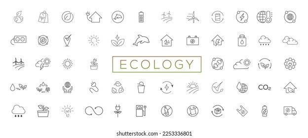 Eco friendly related thin line icon set in minimal style. Linear ecology icons. Environmental sustainability simple symbol