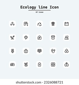 Eco friendly related thin line icon set in minimal style. Linear ecology icons. Environmental sustainability simple symbol.Collection ui icons with squircle shape. Web Page, Mobile App, UI, UX design.