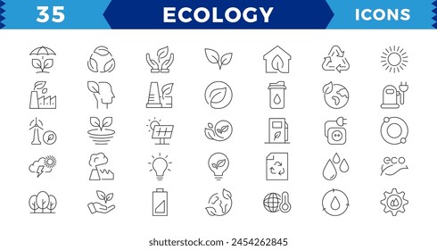 Eco friendly related thin line icon set in minimal style. Linear ecology icons. Environmental sustainability simple symbol. Editable stroke, Pixel Perfect.
