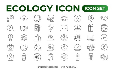 Icono de línea delgada relacionado respetuoso del medio ambiente establecido en estilo mínimo. Iconos de ecología lineal. Símbolo simple de sostenibilidad ambiental