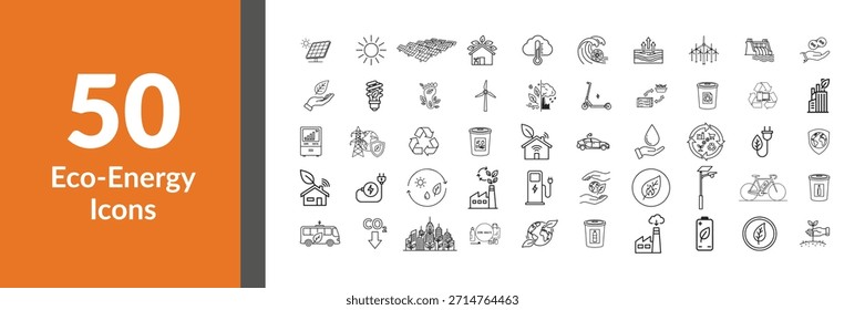 Eco Friendly Renewable Energy Vector Line Icon Set