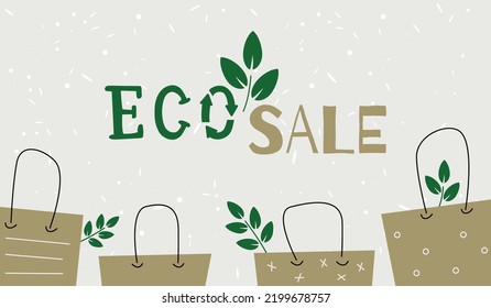 Eco friendly reusable and recycle craft bag or Spring green sale banner template. Recycling, zero waste, go green concept. Eco-friendly shopping cardboard craft pack. Flat vector cartoon illustration