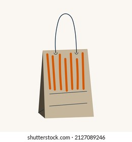 Eco friendly reusable and recycle kraft bag. Recycling, zero waste, go green concept. Paper pack. Eco-friendly shopping cardboard craft pack. Flat vector cartoon illustration isolated on white