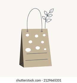 Eco friendly reusable and recycle kraft bag. Recycling, zero waste, go green concept. Paper pack. Eco-friendly shopping cardboard craft pack. Flat vector cartoon illustration isolated on white