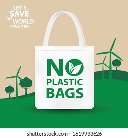 Eco friendly reusable shopping bag. Zero waste. Say no to plastic bags. Environment preservation concept. vector illustration.