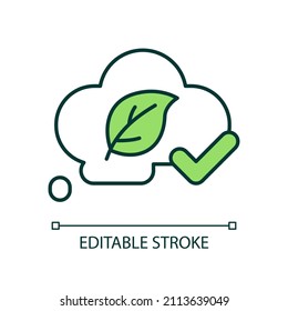 Eco friendly RGB color icon. Sustainable product. Nature conservation and protection. Vegan and vegetarian. Isolated vector illustration. Simple filled line drawing. Editable stroke. Arial font used