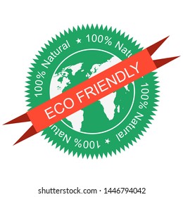 Eco friendly round banner. With text 100% natural