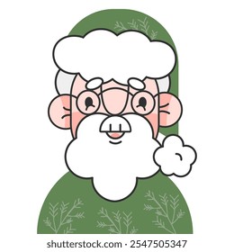 Eco friendly Santa Claus.Avatar face Father Christmas.Saint Nicolas head. Green concept.Santa portrait with green hat. Vector illustration EPS 10