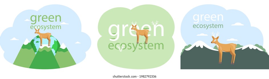 Eco friendly, save environment, nature conservation. Deer on abstract background. Caring for green ecosystem on planet concept. Representative of biodiversity, wildlife, fauna of planet Earth