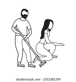 eco friendly scene and people with garden tools vector illustration design