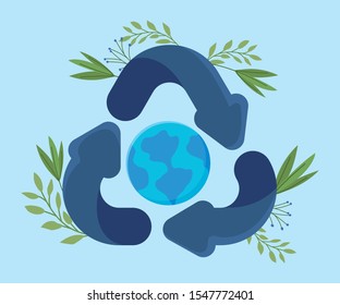 eco friendly scene with planet earth in arrows recycling vector illustration design
