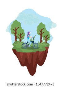 eco friendly scene with woman in bike vector illustration design