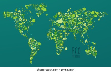 Eco Friendly set, save earth concept, vector illustration, hand drawing