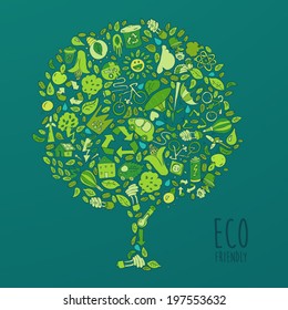 Eco Friendly set, save earth concept, vector illustration, hand drawing