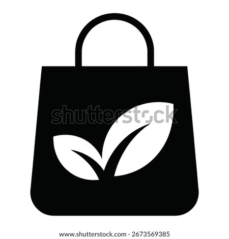 Eco Friendly Shopping Bag with Leaf Symbol for Sustainable Living and Green Consumerism Black and White Image