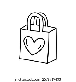 Eco friendly shopping bag outline with heart design for sustainability

