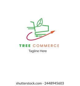 Carrito de compras ecológico con una Ilustración vectorial de logotipo de hoja sobre fondo blanco aislado.