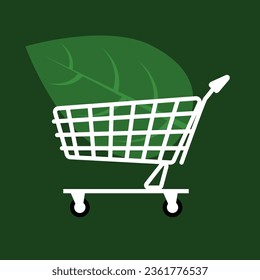 Cochecito de compras ecológico. Cero desperdicio. Estilo de vida ecológico sostenible. Concepto de reducción de la huella de carbono y de compras ecológicas amigables, sostenibles y ecológicas