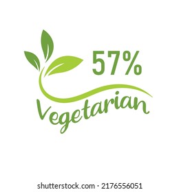 Eco friendly sign. 57% percentage Vegetarian product badge with Green modern vector illustration