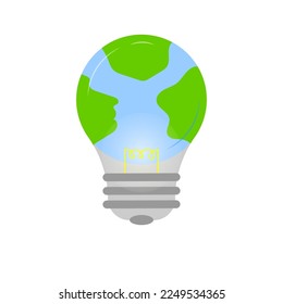 Eco Friendly sign - a burning light bulb and a globe of the earth. Flat style, vector illustration