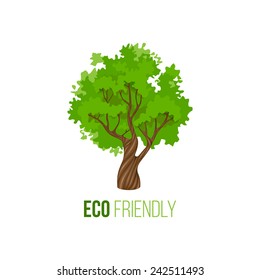 Signo ecológico con árbol verde sobre fondo blanco