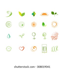 Eco friendly  sketch vector icons set. Natural ingredients symbols for fresh food package.