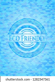 Eco Friendly sky blue emblem with mosaic background