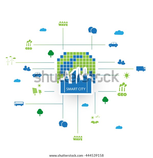Eco\
Friendly Smart City Design Concept with\
Icons