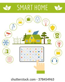 Eco friendly smart house concept. Infographic template. Flat style design. Vector illustration