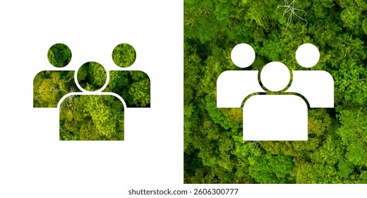 Eco friendly social connection icon with a green nature background. Concept of environmental responsibility, sustainability, and teamwork for a better future. Perfect for ecological projects.