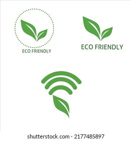 Eco friendly stamp icons Vector illustration with Green organic plant leaf. Eco friendly green leaf label sticker. 2d vector illustration.