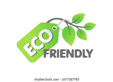 Eco friendly stamp (sticker) for healthy or natural food products, cosmetics or technology packaging marking - floral green eco tag with tree branch