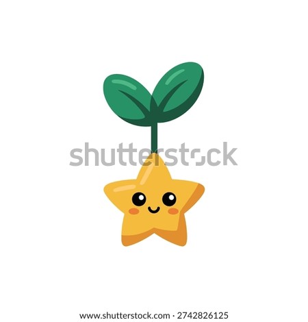 Eco friendly star charm with small plant sprout, positive growth symbol for classroom poster, kids reward sticker, motivational design