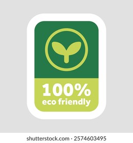 Eco friendly sticker in flat design. Ecological insignia with leaf. Vector illustration isolated.