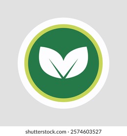 Eco friendly sticker in flat design. Green leaves round label, ecological logo. Vector illustration isolated.