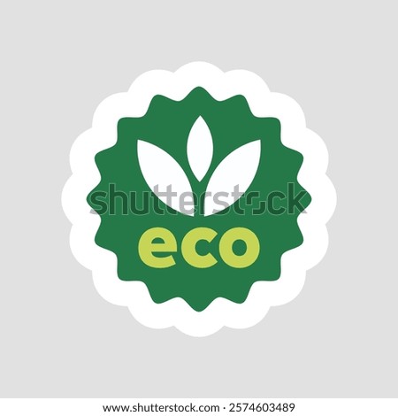 Eco friendly sticker in flat design. Leaf plant mark, biology emblem. Vector illustration isolated.