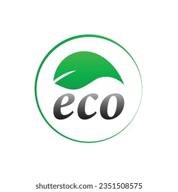 Eco friendly sticker, label, badge. Ecology icon. Stamp template for organic products with green leaves. Vector illustration isolated on white background