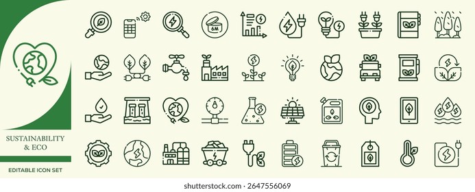 Eco Friendly Sustainability Icon Set – Recycle, Renewable Energy, Green Living, Zero Waste, and Nature Symbols