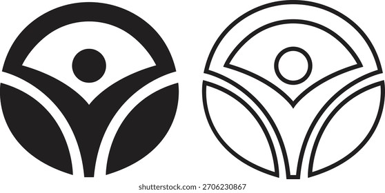 Eco amigável sustentabilidade ícone definir estilos de plano e contorno. Folhas orgânicas e símbolos abstratos de pessoa. Ideal para conceitos de proteção da natureza, temas de energia verde, coleta ambiental e ecologia.