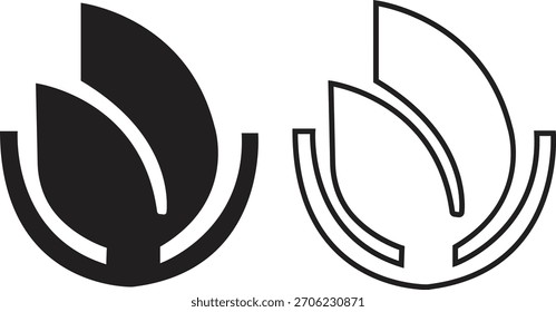 Eco amigável sustentabilidade ícone definir estilos de plano e contorno. Folhas orgânicas e símbolos abstratos de pessoa. Ideal para conceitos de proteção da natureza, temas de energia verde, coleta ambiental e ecologia.